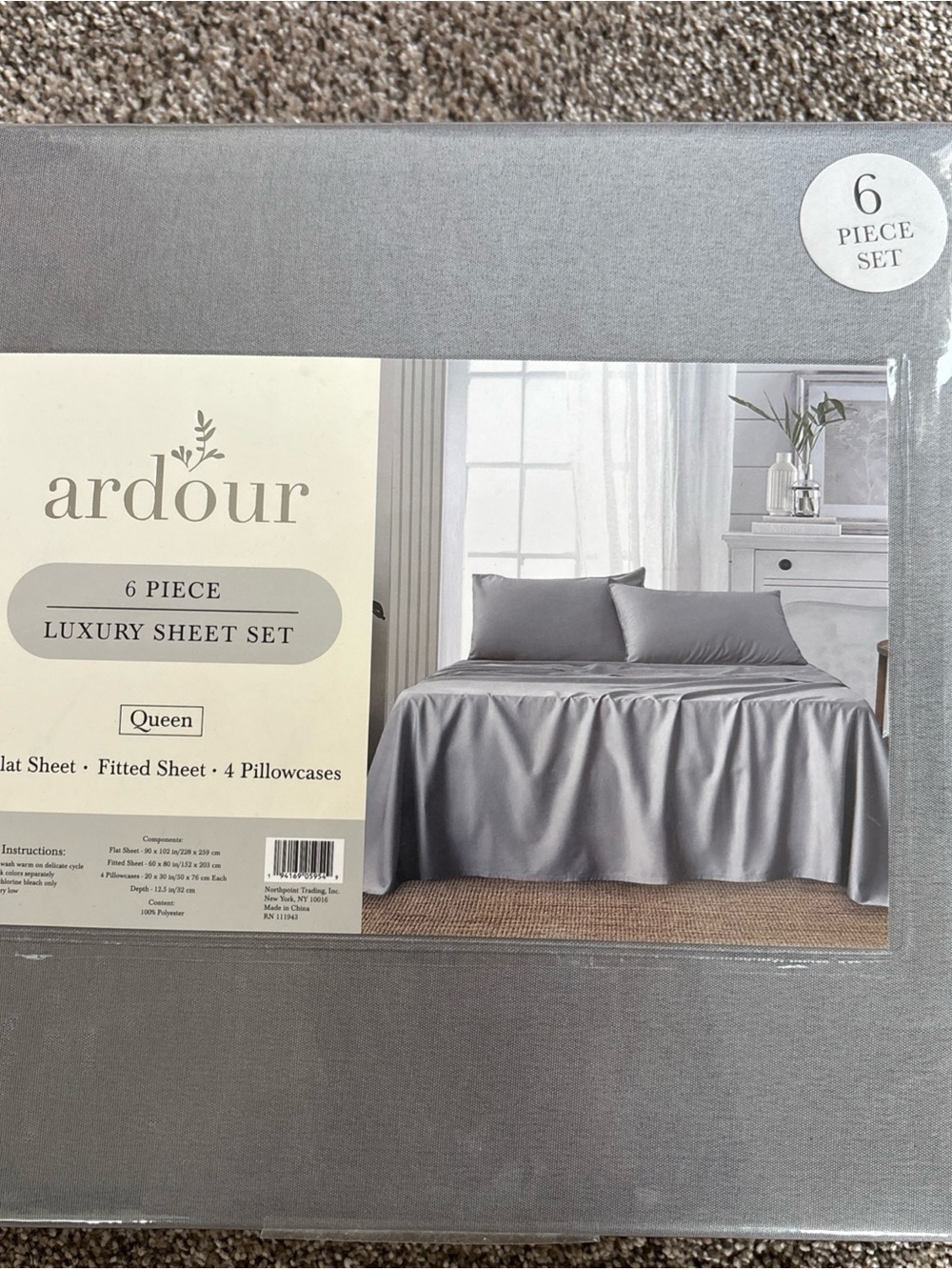 SHEET SET 6 piece luxury for Queen size bed dark grey by Ardour NEW UNOPENED